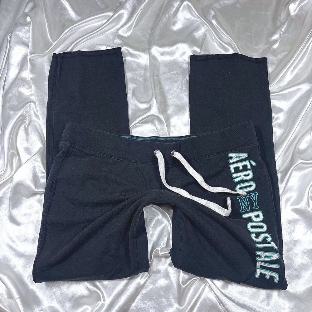 y2k Aeropostale Sweatpants Black Excellent Teal Logo Graphic Drawstring XL